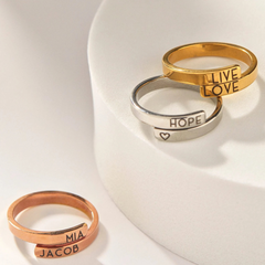 Custom Wrap Around Name Ring – Engraved Stackable Band for Her