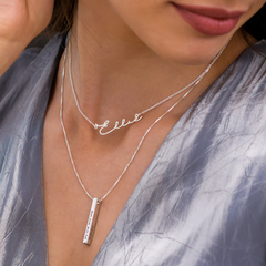 Personalized 3D Vertical Bar Necklace with 4-Side Engraving