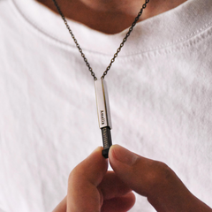 Retractable 3D Bar Necklace with Hidden Engraved Message
