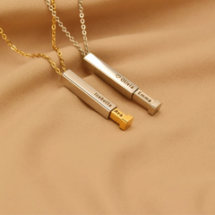 Retractable 3D Bar Necklace with Hidden Engraved Message