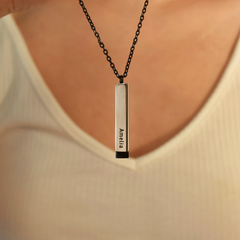 Retractable 3D Bar Necklace with Hidden Engraved Message
