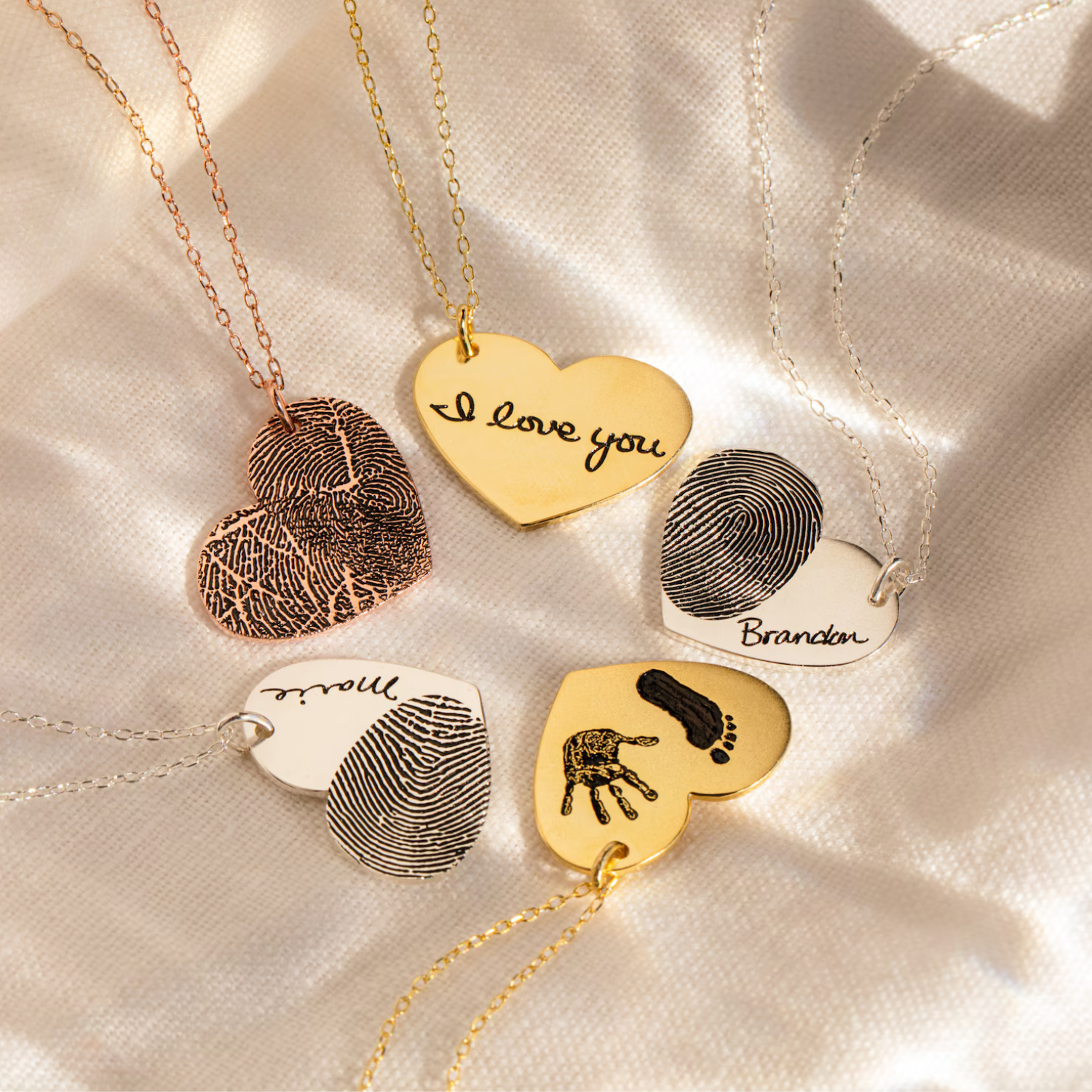 Actual Fingerprint Necklace – Engraved Handwriting Memorial Jewelry