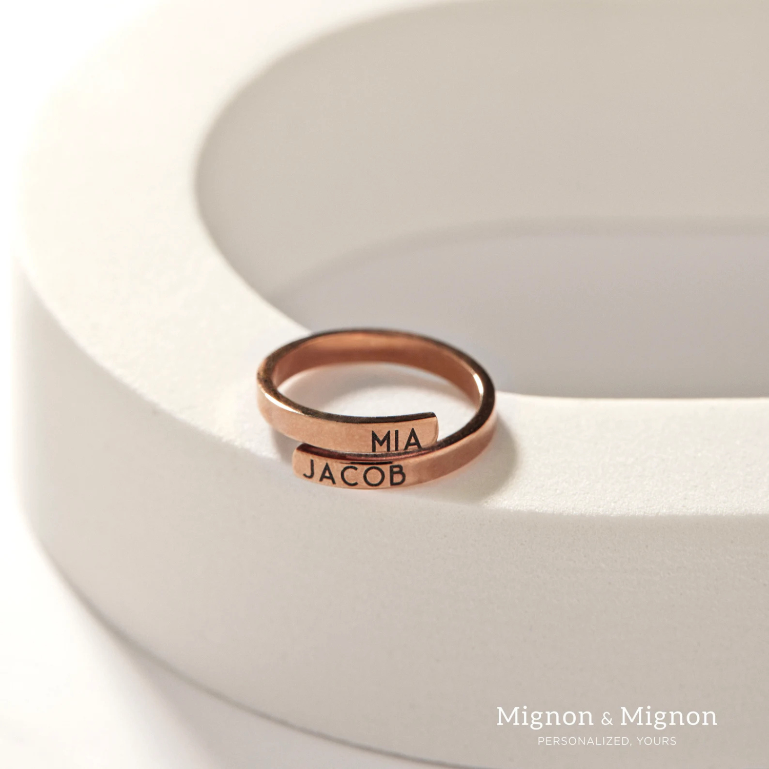 Custom Wrap Around Name Ring – Engraved Stackable Band for Her