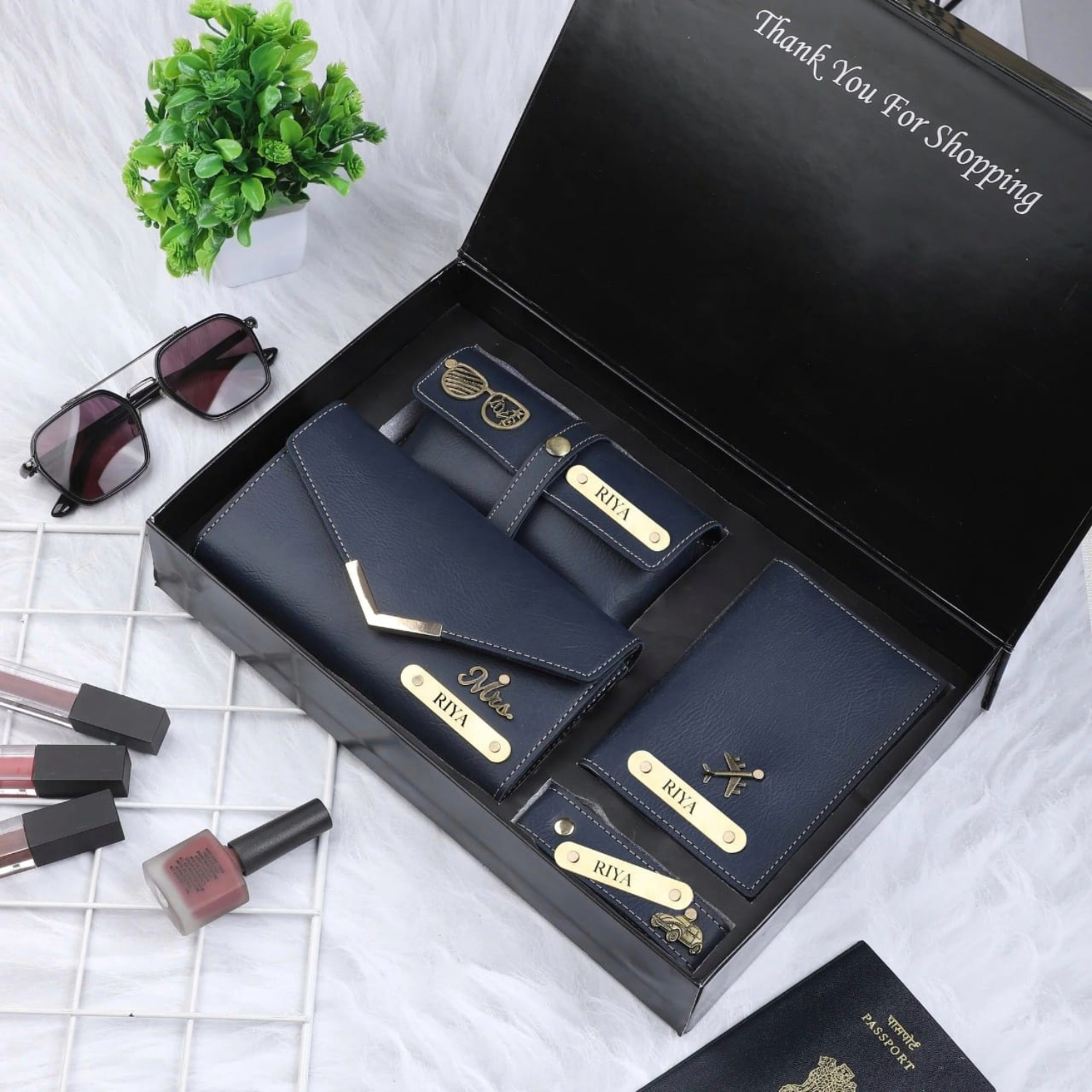 Personalized Leather Essentials Gift Set for Her
