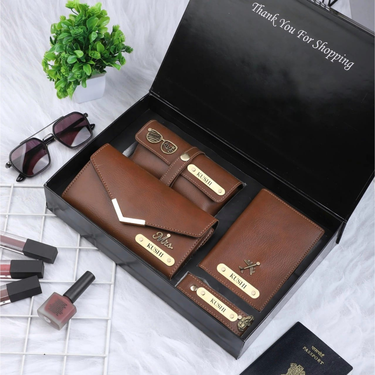 Personalized Leather Essentials Gift Set for Her